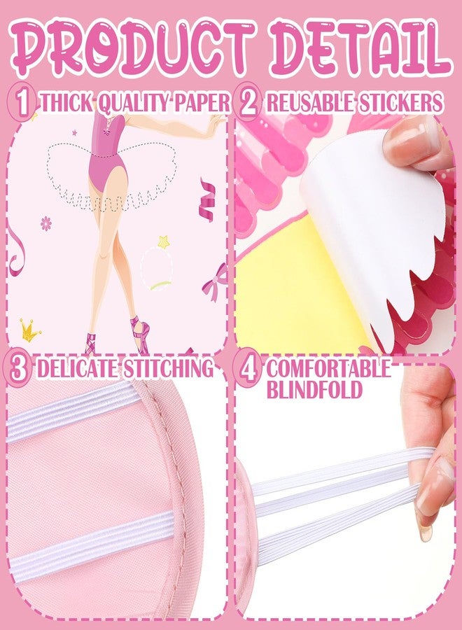 Mooliwe 18 Pcs Ballerina Party Games Pin The Tutu on The Ballerina Game Poster Stickers with Blindfolds Birthday Party Supplies Decorations for Women - Image 3